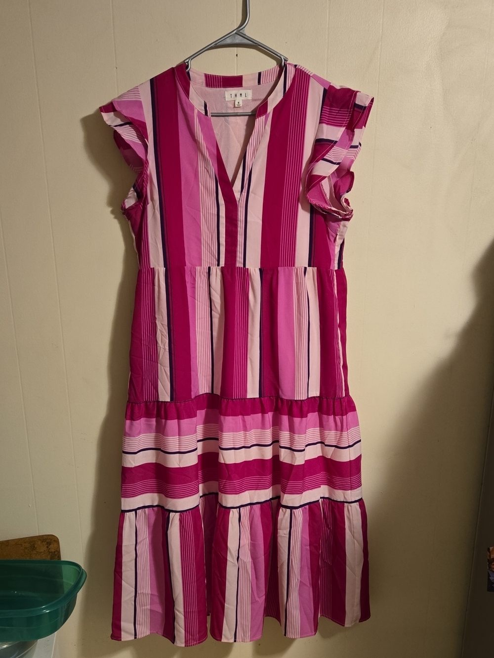 THML Magenta Flutter Sleeve Striped Maxi Dress